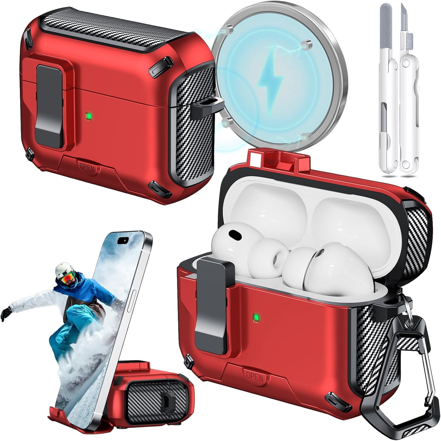 For AirPods Pro 3 Case (2025) with Phone Stand, Automatic Snap Switch ...