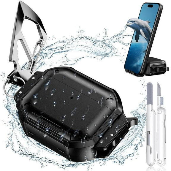 For AirPods Pro 3 Case Hard Shell Waterproof IP68 Military Shockproof Protective Cover With Cleaning Pen Dual Layer 360 Full Protection Outdoor Earphone Case