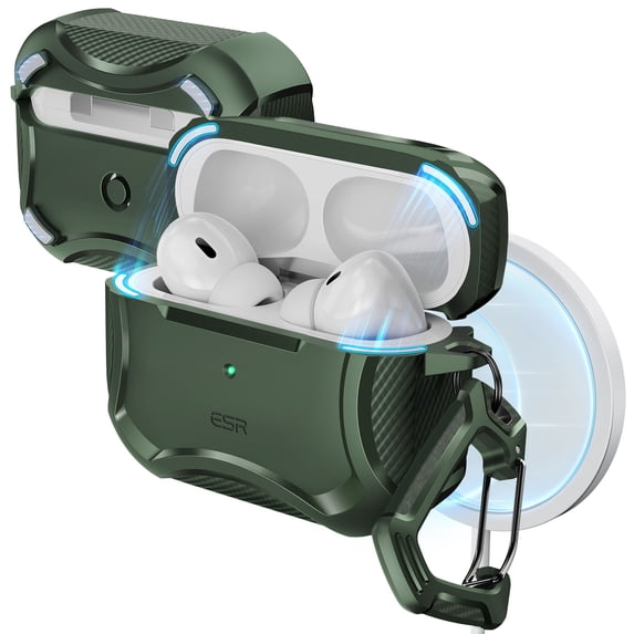 ESR Case Compatible with AirPods Pro 2nd & 1st Gen (2023/2022/2019), MagSafe Ready, Drop Protection & Magnetic Lid, Green