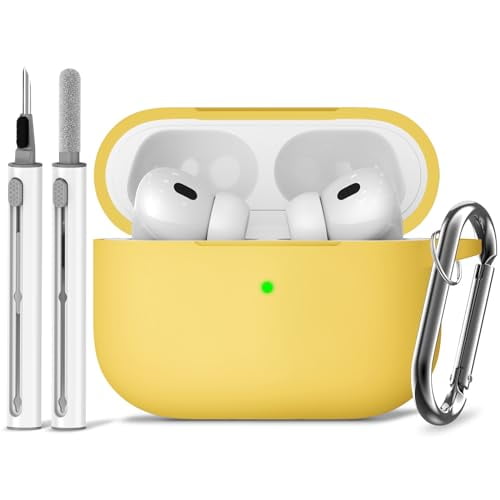 for AirPods Pro Case Cover with Cleaner Kit,Soft Silicone Protective Case for AirPods Pro 2nd/1st Generation Case for Women Men,AirPod Pro 2 Case Accessories with Keychain-Yellow