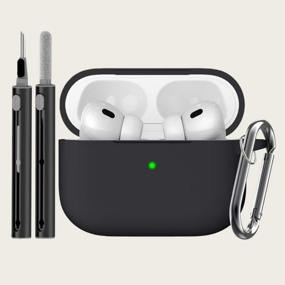 for AirPods Pro Case Cover with Cleaner Kit,Soft Silicone Protective Case for Apple AirPod Pro 2nd/1st Generation Case for Women Men,AirPods Pro 2/Pro Case Accessories with Keychain-Black