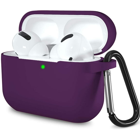 AirPods Pro Case Cover,Shockproof Washable Silicone Protective Case for Airpod Pro 3 Supports Wireless Charging with Carabiner Purple