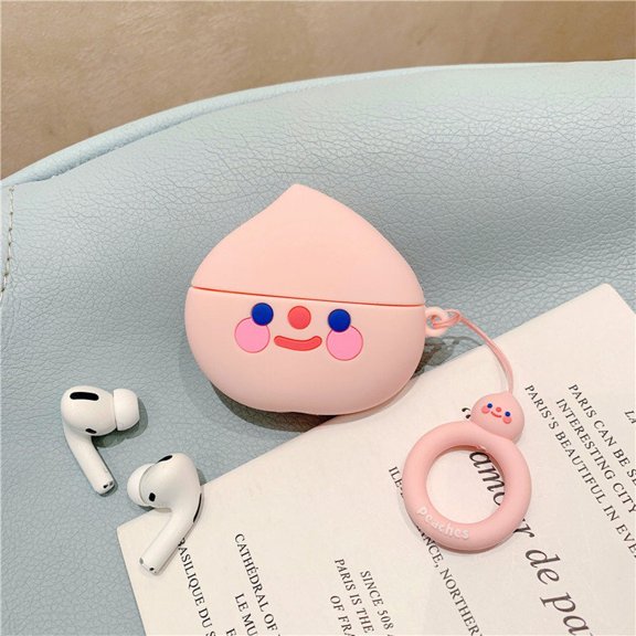 AirPods Pro Case Cute Cartoon 3D Fruits, GMYLE Silicone Protective Shockproof Earbuds Case Cover Skin Lovely Characters Compatible for Apple AirPods Pro 2019 2020 (Cute Peach)