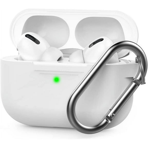 AirPods Pro Case Protective Cover [Front LED Visible] [Added Carabiner] Compatible with Apple AirPods Pro 2019 (White)