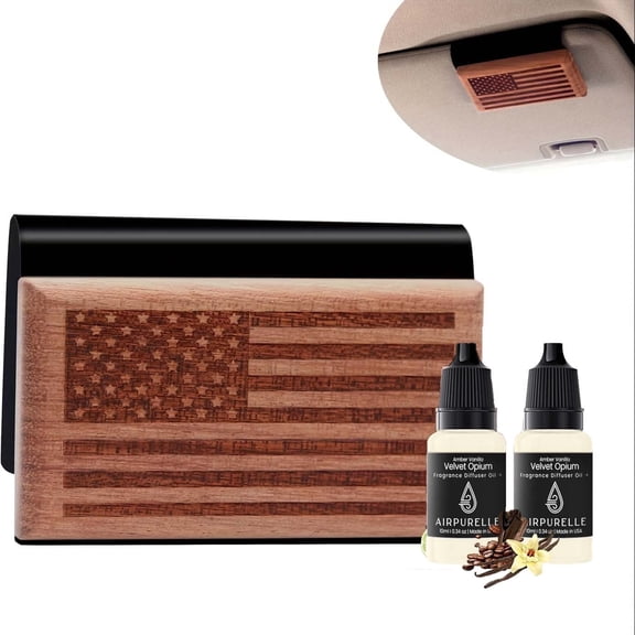 AirPurelle Car Air Freshener with Metal Clip Wood Air Freshener, 90 Days Long Lasting Amber Vanilla Scent, Includes 2x 8ML Refills, 0.54 FL OZ, Made in USA, Car Auto Accessories