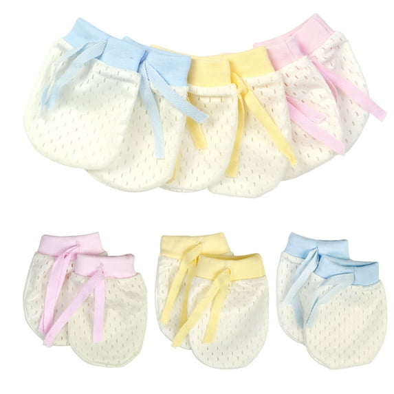 AirSMall 6 Pair Newborn Unisex Baby Gloves Cotton No Scratch Mitten with Adjustable Drawstring