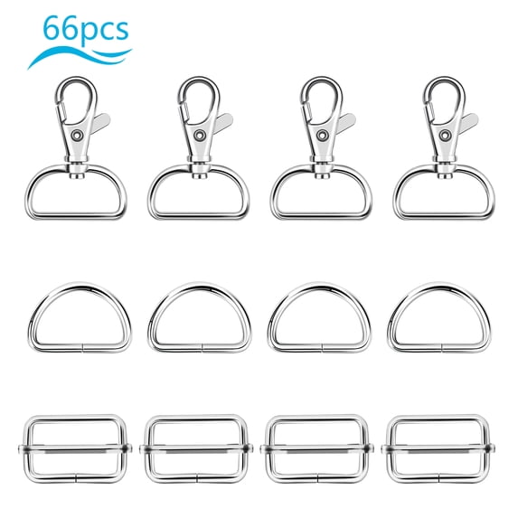 AirSMall Metal Keychain Bulk,66pcs Swivel Snap Hooks D Ring Tri Glide Slide Buckle for DIY Handicraft Purse Hardware Belt Sewing Accessory Silver