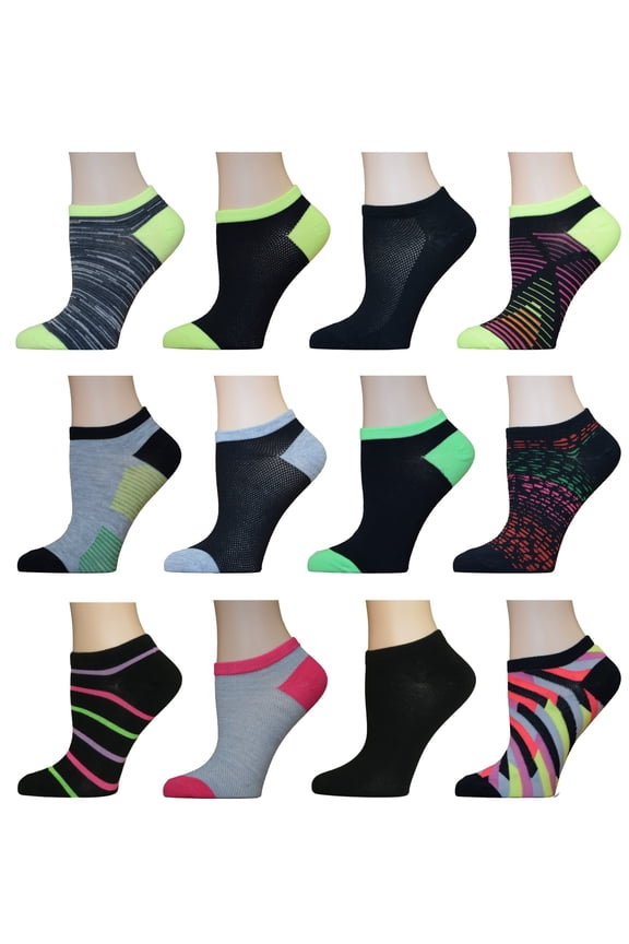 Women's No Show Athletic Socks - 12 Pack