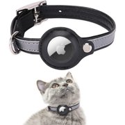 AirTag Cat Collar, [Black Size-XS] Reflective Leather Cat Collar, Anti-Lost AirTag Holder Case for Small Medium Breeds