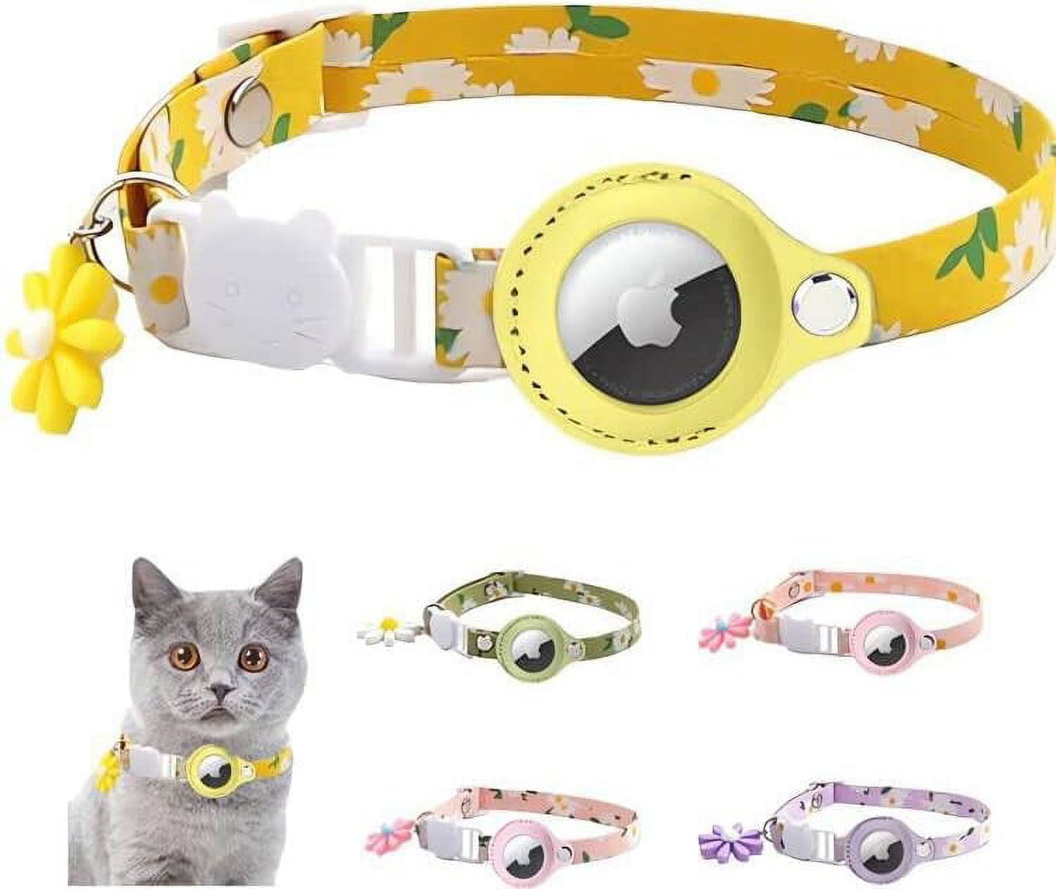 AirTag Cat Collar,Cat Airtag Collar with Airtag Holder and Flower