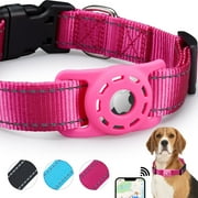 AirTag Cat Collar, Compatible with Apple AirTag, Polyester Pet Kitten Puppy Collar with Silicone AirTag Holder for Small Dogs, Pink Rose, XS: 8''-12'' Neck