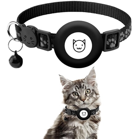 AirTag Cat Collar, Reflective Cat Collar with Silicone AirTag Holder, Breakaway Safety Buckle Collar with Bell for Cat