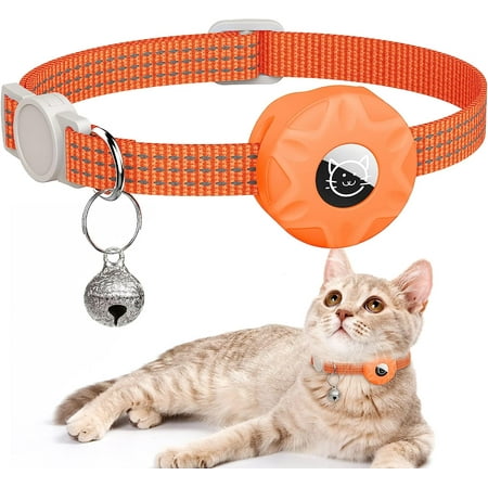 AirTag Cat Collar, Reflective Kitten Collar Breakaway Apple Air Tag Cat Collar, GPS Cat Collar with AirTag Holder and Bell, Lightweight Tracker Cat Collars for Girl Boy Cats Puppies (Orange)