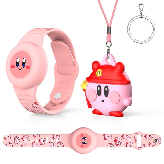 AirTag Children's Bracelet and Necklace，2 Pack MOWYEOK Waterproof Adjustable Air Tag Bracelet for Kids and Hidden Air Tag Necklace, Compatible with AirTag Location Tracking Case（Kirby）