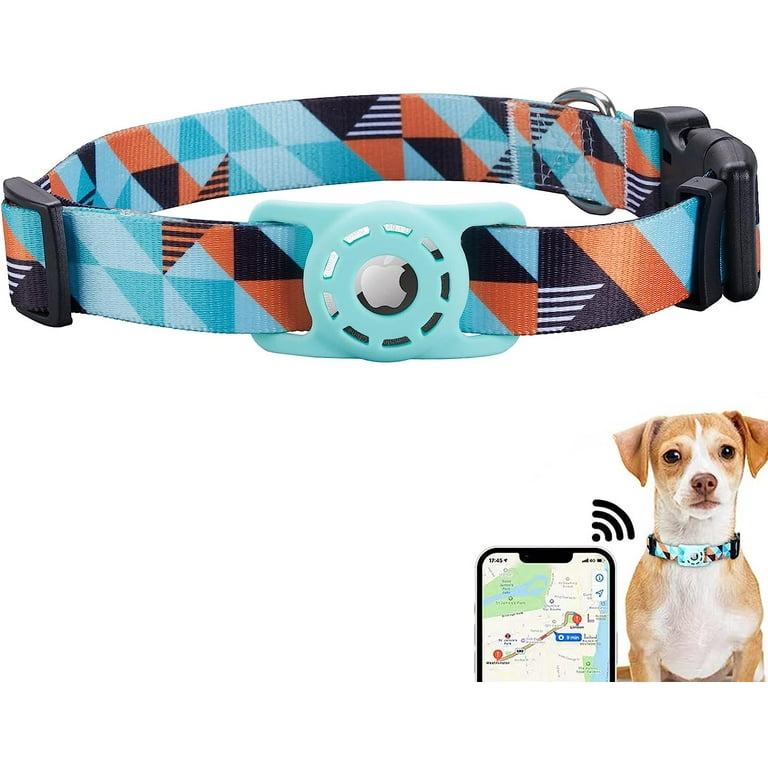 AirTag Dog Collar, Polyester Pet Cat Puppy Collar with Silicone