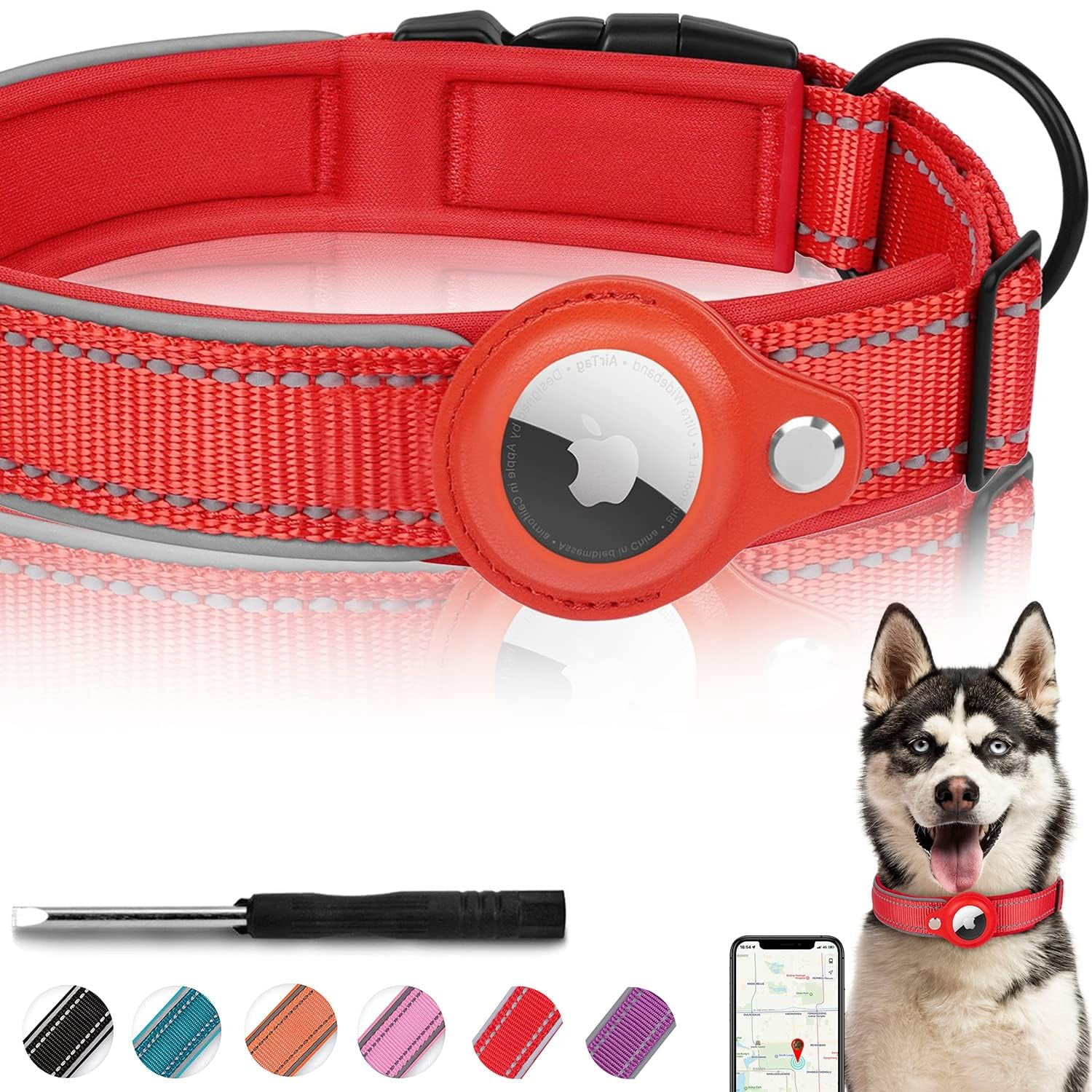 AirTag Dog Collar Reflective Apple Air Tag Dog Collar Padded Dog Collars with AirTag Holder Case Adjustable Air Tag Pet Collar for Small Medium Large Dogs S 12 14.5 C25 Walmart