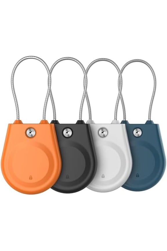 for AirTag Holder, Airtag Lock Case with Wire Cable, IPX8 Waterproof, for Luggage, Key Ring Key Chain Luggage tag Backpack (4 Pack-Black, Orange, White, Blue)