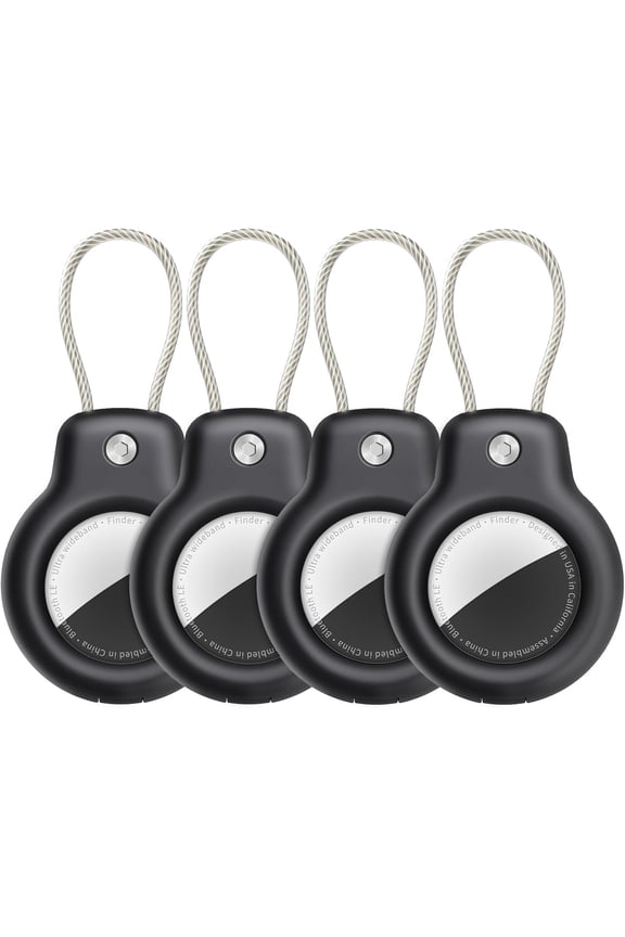 AirTag Holder Case with Keychain (4 Pack) - Wire Cable Lock Key Ring Chain, Durable AirTag Accessories for GPS Tracking Kids, Keys, Luggage