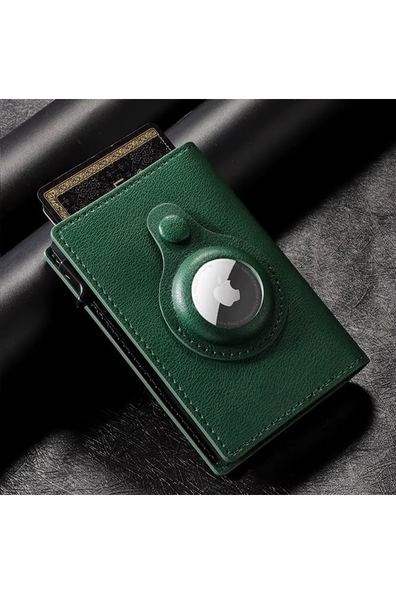 AirTag Mens Leather Minimalist Wallet with Air Tag Holder, Smart Pop up Card Case, RFID Blocking, Front Pocket (AirTag Not Included)