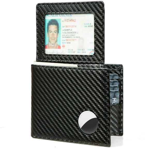 AirTag Wallet - Huztencor Minimalist Front Pocket Mens Wallet for Apple Air Tag Carbon Black