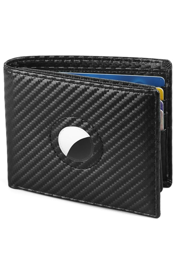 AirTag Wallet - Huztencor Minimalist Front Pocket Mens Wallet for Apple Air Tag Carbon Fiber Black