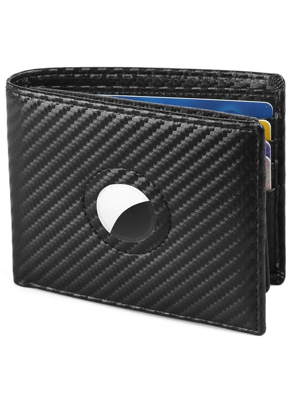 AirTag Wallet - Huztencor Minimalist Front Pocket Mens Wallet for Apple Air Tag Carbon Fiber Black