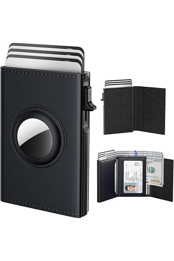 AirTag Wallet for Men: Compatible with Apple AirTag (1st & 2nd Generation), RFID Blocking, Genuine Leather, Slim & Minimalist Design - 14 Card Capacity | ID Window | Cash Slot