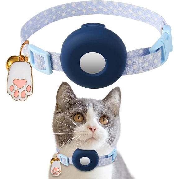 AirTag cat Collar with Air Tag Holder and Bell, Air Tag Case Compatible with Apple AirTag, for Cats and Kittens with a Neck Circumference of 7.8-12.6 inches (Blue)