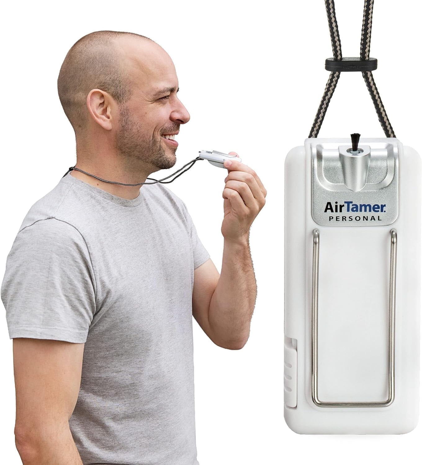 AirTamer A302 Personal Air Purifier with Electrostatic Ion Technology, Portable Wearable Air Cleaner, Filterless Battery Operated Design with Metal Travel Case