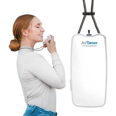 AirTamer A310W Rechargeable Personal Air Purifier with Ionic Technology, Portable Wearable Air Cleaner, USB Rechargeable, White with Metal Travel Case