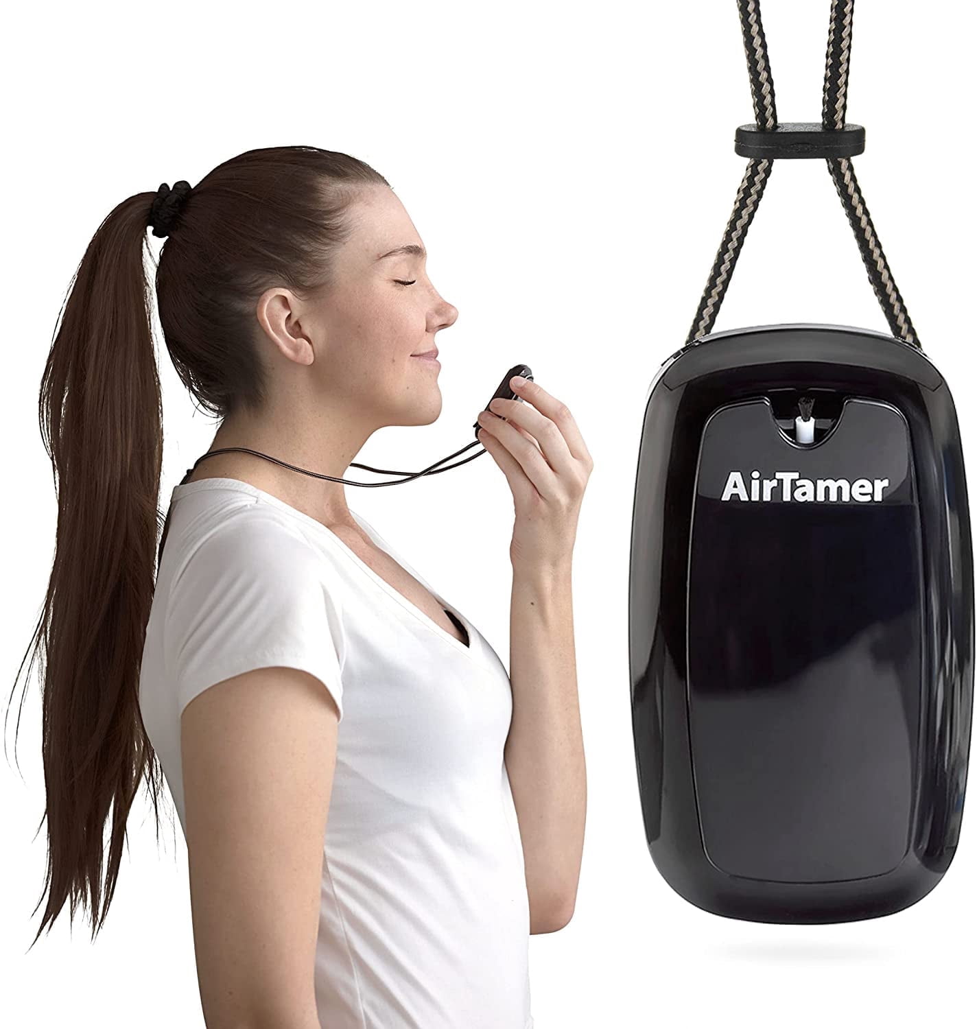 AirTamer A315 Rechargeable Personal Air Purifier with Ionic Technology, Portable Wearable Air Cleaner, Black with Leather Travel Case