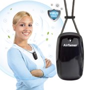 AirTamer A315 Rechargeable Personal Air Purifier with Ionic Technology, Portable Wearable Air Cleaner, Black with Leather Travel Case