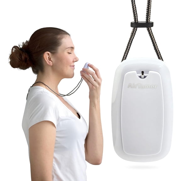 AirTamer A315W Rechargeable Personal Air Purifier with Ionic Technology, Portable Wearable Air Cleaner, White with Black Leather Travel Case