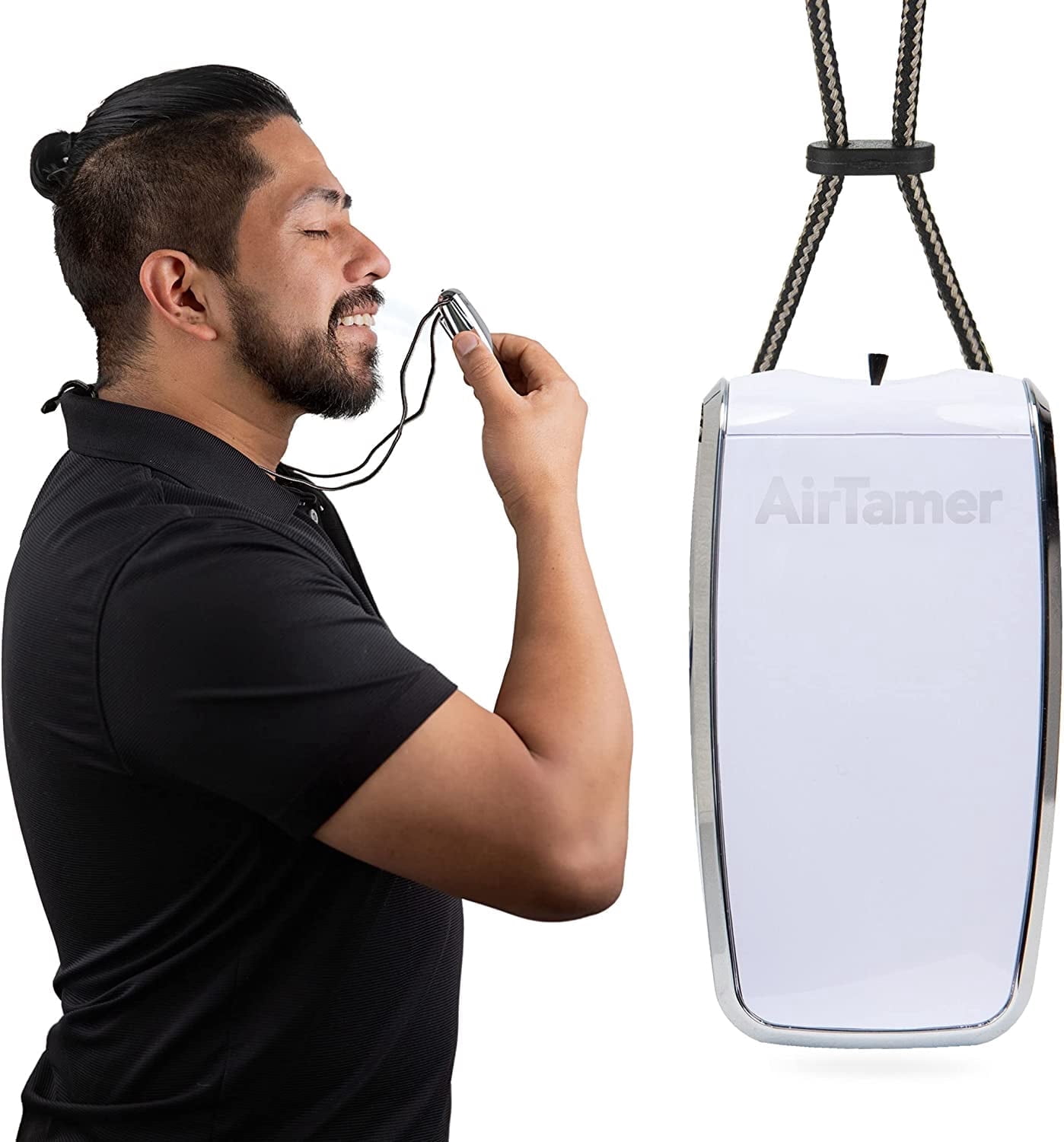 AirTamer A320W Rechargeable Personal Air Purifier with Ionic Technology, Portable Wearable Air Cleaner, White with Leather Travel Case