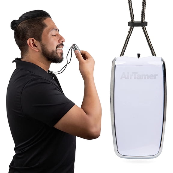 AirTamer A320W Rechargeable Personal Air Purifier with Ionic Technology, Portable Wearable Air Cleaner, White with Leather Travel Case