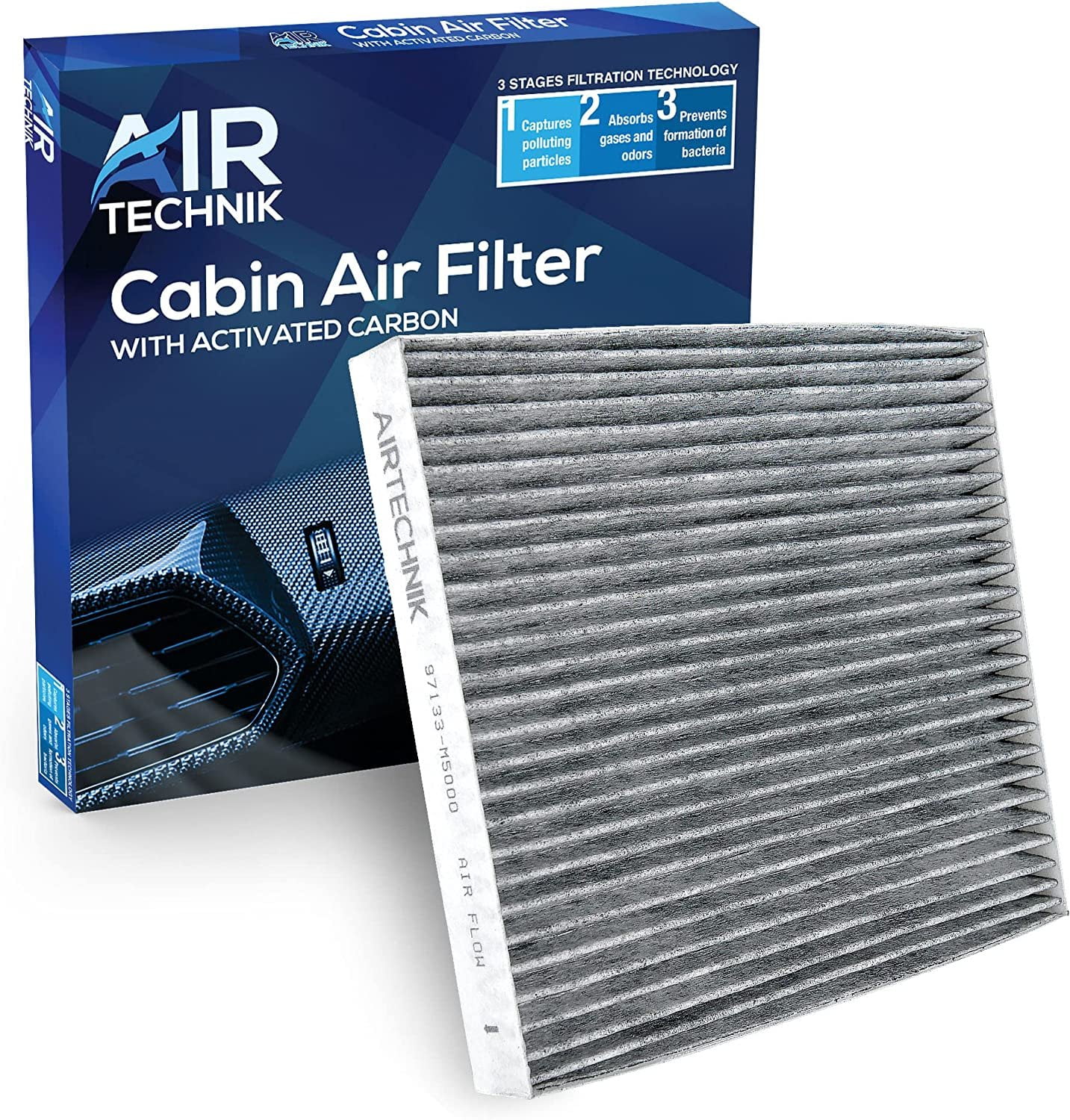 AirTechnik 97133-M5000 Cabin Air Filter w/Activated Carbon Fits 2019-2023  Hyundai Nexo, 2016-2019 Sonata, 2017-2020 Kia Cadenza, 2016-2020 Optima, 