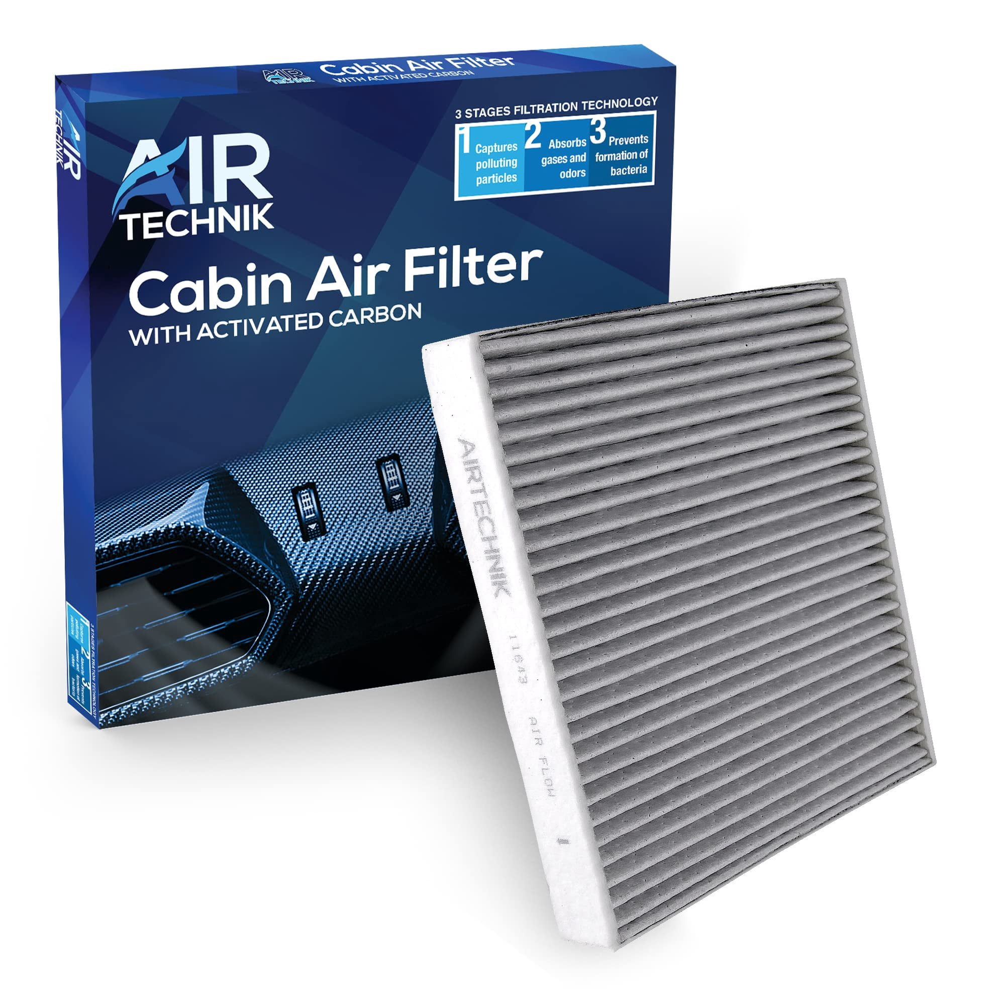 AirTechnik CF11643 Cabin Air Filter w/Activated Carbon  Fits Select 2013-2025 Audi A3, Q3, TT, TT RS, TTS Volkswagen Beetle, CC, Eos, Golf, GTI, Jetta, Passat, R32, Rabbit, Tiguan - CU26009