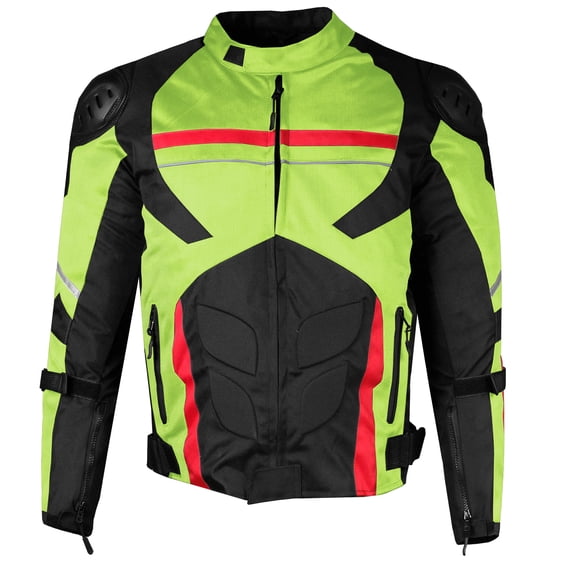 AirTrek Men Mesh Motorcycle Touring Waterproof Rain Armor Biker Jacket Hi Vis Green S