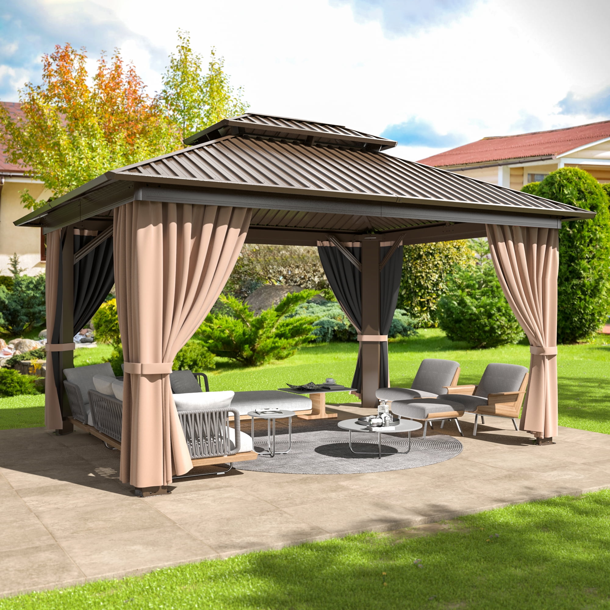 NETAJE 10x12 FT Hardtop Gazebo, Heavy Duty Gazebo with Aluminum Frame and Galvanized Steel Double Roof for Garden, Patio, Lawns