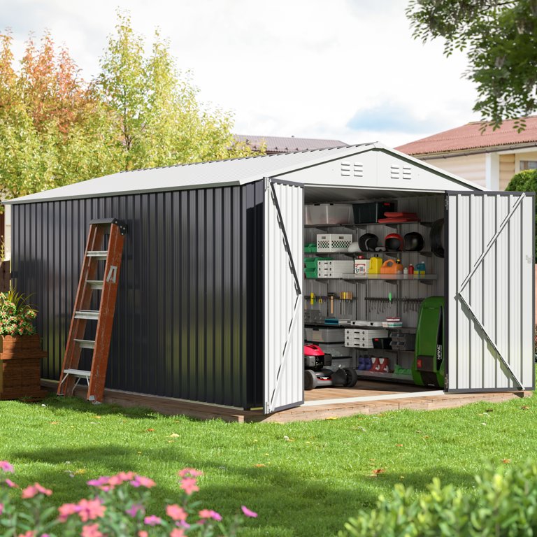 NETAJE 8x12 FT Outdoor Metal Storage Shed with Updated Frame