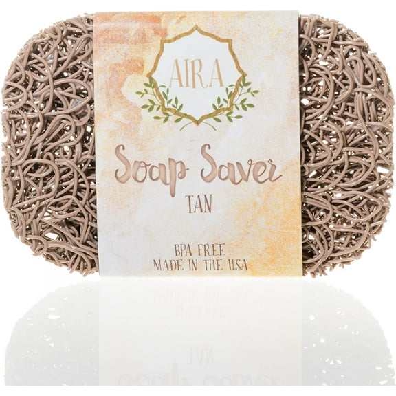 Aira Soap Saver - Soap Dish & Soap Holder Accessory - BPA Free Shower & Bath Soap Holder - Drains Water, Circulates Air, Extends Soap Life - Easy to Clean, Fits All Soap Dish Sets - Tan