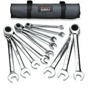 Airaj Chrome Vanadium Steel 12 Pcs Combination Ratcheting Wrench Set, 8-19 mm, for Car and Home Repair