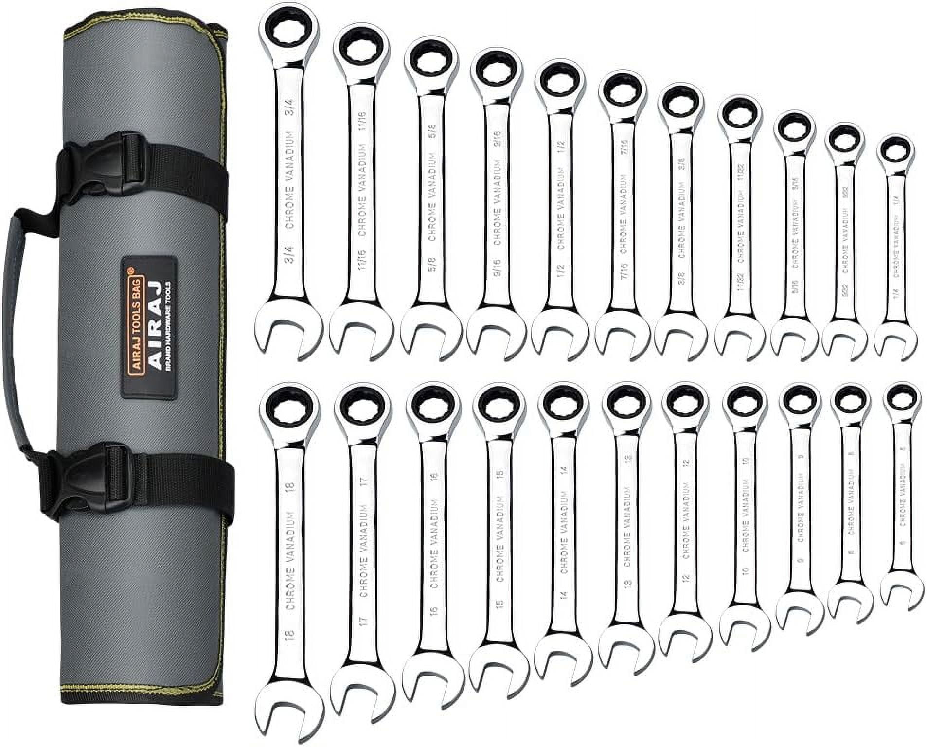 AIRAJ Ratcheting Wrench Set, 22-Piece Combination Wrench Set, SAE 1/4" to 3/4" & Metric 6-18mm, 72 Teeth