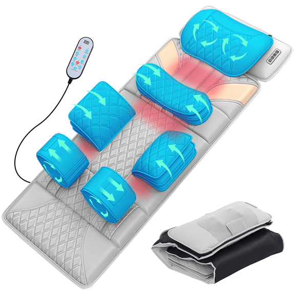 Airbag Massage Mat with Heat & Kneading, 4 Zone Shiatsu Massager for Full Body, Foldable Mattress with Remote, Vibration Massage Pad for Back Neck Hip Leg Relief, Home Office Use