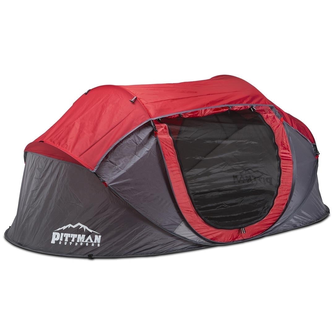 Red and Gray 4-Person Waterproof Pop-Up Camping Tent with Carry Bag