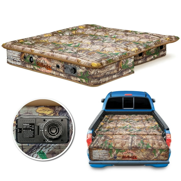 Airbedz by Pittman Outdoors - Truck Bed Air Mattress Mid Size 5.0'-5.5' Ft Bed With Built-In Rechargeable Battery Air Pump & Includes Tailgate Extension Camo