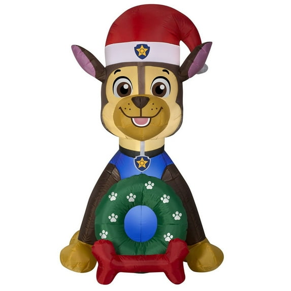 Airblown Inflatable 4.5 ft LED Paw Patrol Chase in Santa Hat with a Wreath