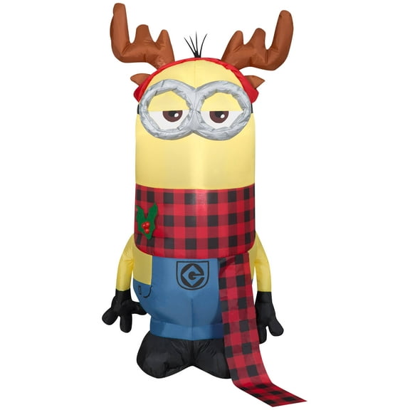 Airblown Inflatable Minion Kevin with Antlers and Plaid Scarf