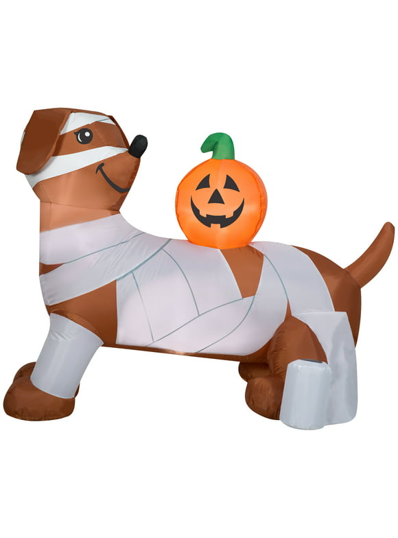 Airblown Inflatables 4.5FT Wide Halloween Inflatable Cute Mummy Dog with Pumpkin