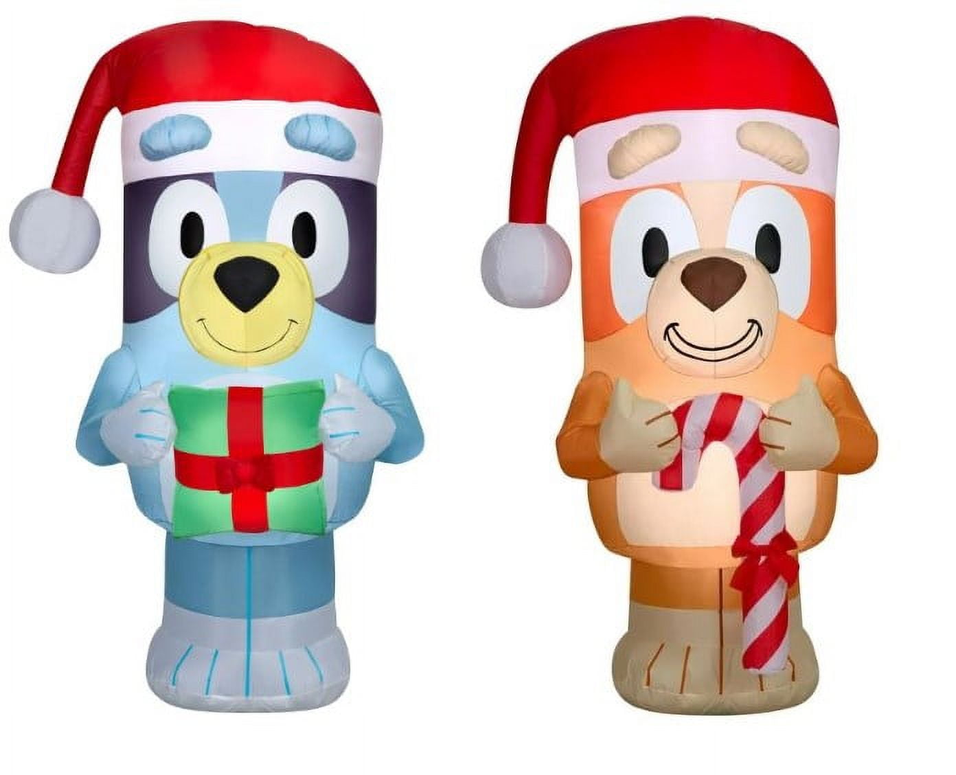 Gemmy Airblown Holiday Inflatables 5ft Bluey with Santa Hat and Present, Bingo with Candy Cane